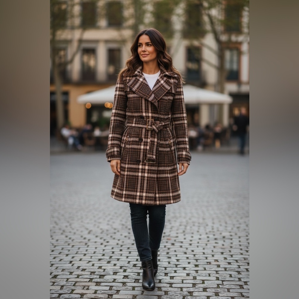 Zara Basic Multi-Color Plaid Belted Trench